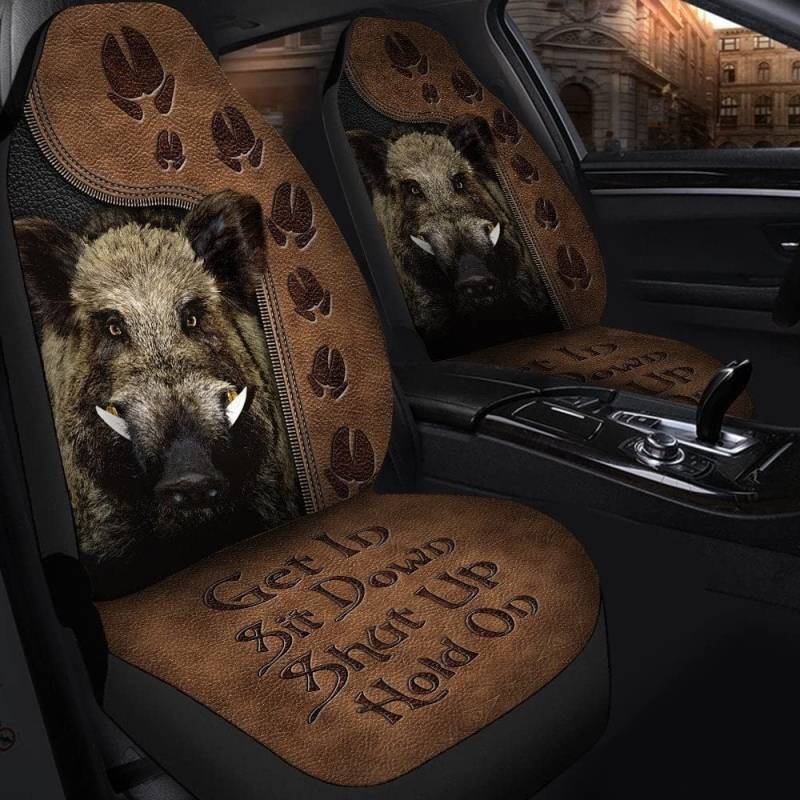 Autoschonbezüge 3D Wildschwein Jagd Fußabdrücke Braunes Ledermuster Innenraum Sitzschoner Passform Auto Sitzbezug Für Lastwagen, Autos, Fahrzeuge, 52X138Cm von 456