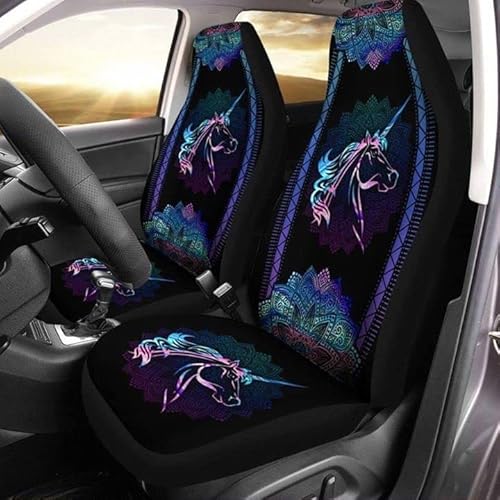 456 Auto-Schonbezüge Einhorn-Mandala-Muster Autositzbezüge Premium Design Sitzbezüge Set Universal Für Wagen, Anhänger, Autos, 52X138Cm von 456