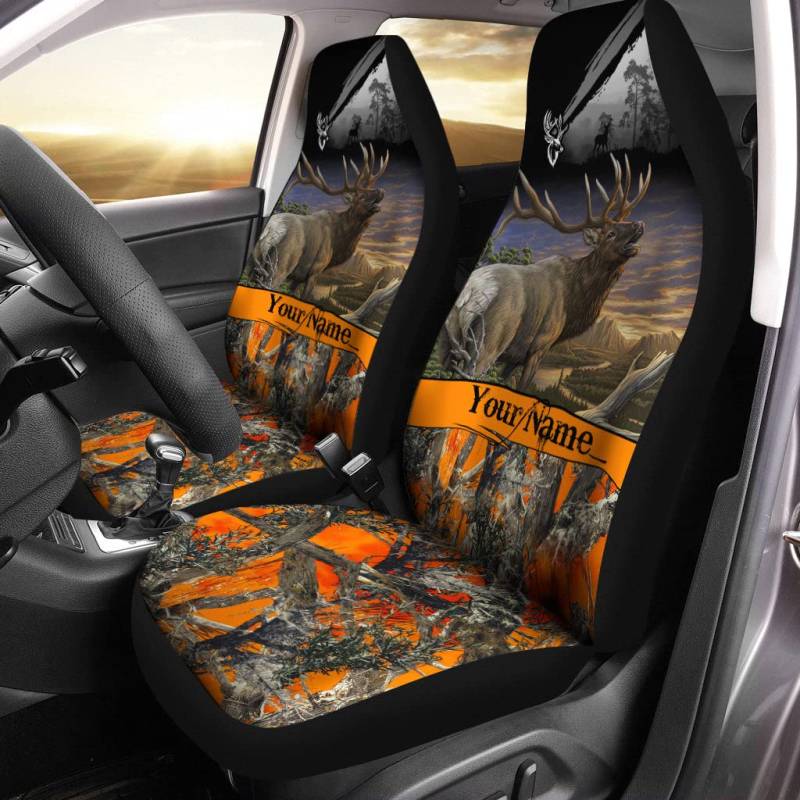 Auto-Schonbezüge Personalisierte Namenselche, Die Orange Jagd-Camouflage Jagen Autoschonbezüge Sportliche Innenraum Sitzschoner Für Anhänger, Lastwagen, Suvs, 52X138Cm von 456