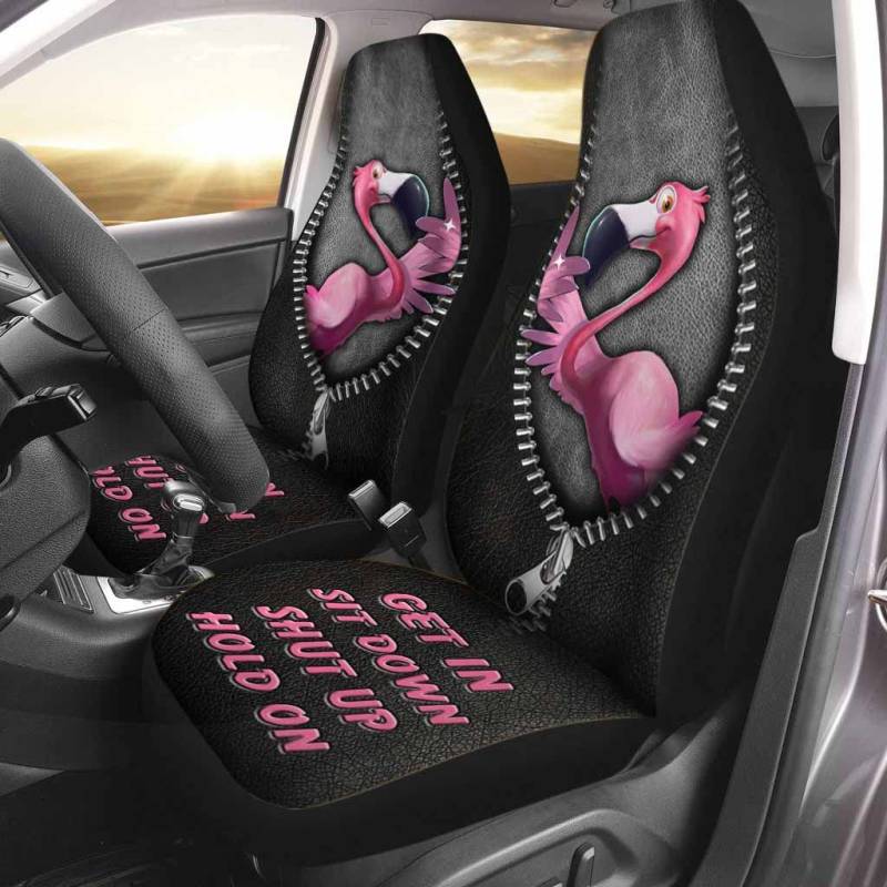 Auto Sitzbezüge Flamingo Aus Schwarzem Leder Mit Reißverschlussmuster Autositz Schonbezug Universell Passende Autositzbezüge Für Wagen, Lastwagen, Wohnmobil, 52X138Cm von 456