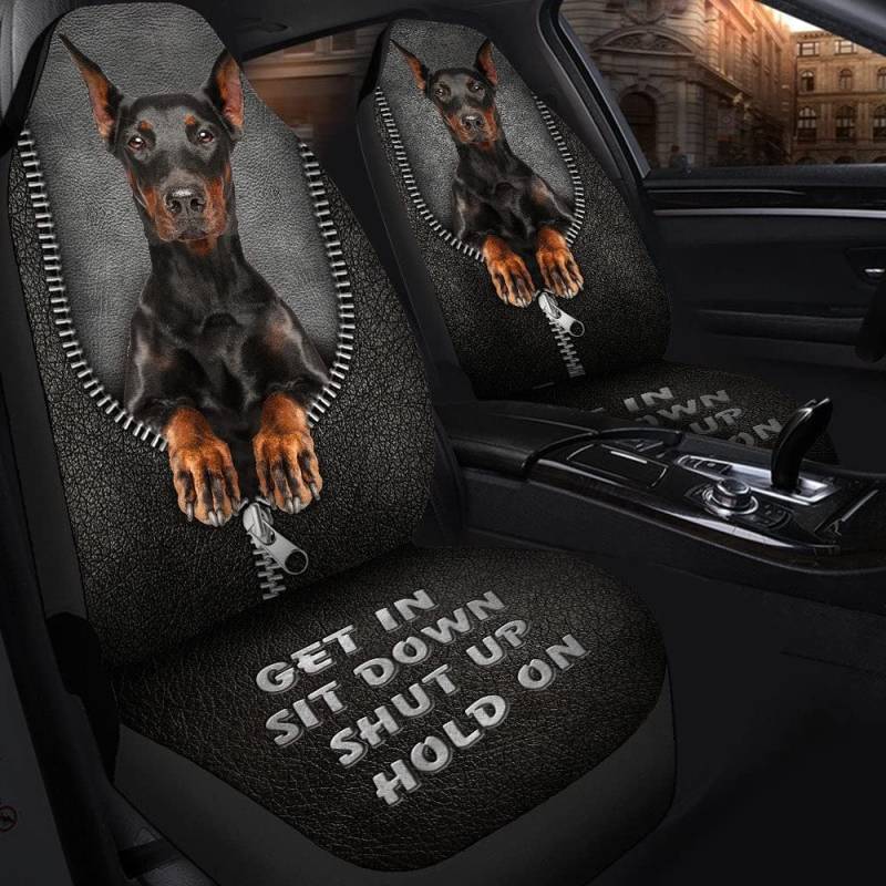 Auto Sitzbezüge Schwarzer Dobermann Pinscher Reißverschluss Schwarzes Ledermuster Schonbezüge Autoauflage Premium Design Autositzbezüge Für Lastwagen, Suvs, Wohnmobil, 52X138Cm von 456