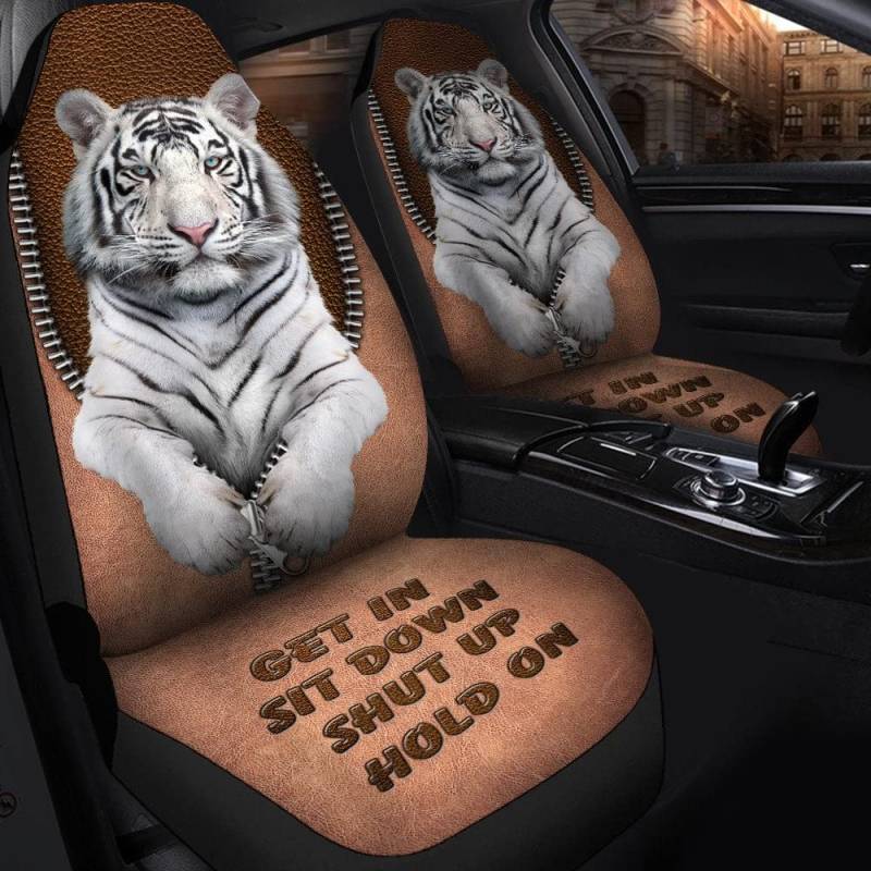 Autositzbezüge Cool White Tiger Zipper Steigen Sie EIN, Sitzen Sie Still Und Halten Sie Sich Fest Auto Sitzbezüge Universelle Sitzbezug Auto Vordersitze Für Lastwagen, Wagen, Wohnmobil, 52X138Cm von 456