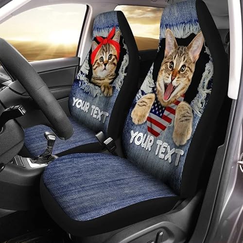 456 Autositzbezüge Vordersitze Personalisiertes Lustiges Katzen-Paar-Sprungs-Denim-Jeans-Namensmuster Auto-Schonbezüge Sportliche Auto Sitzbezüge Für Lastwagen, Anhänger, Fahrzeuge, 52X138Cm von 456