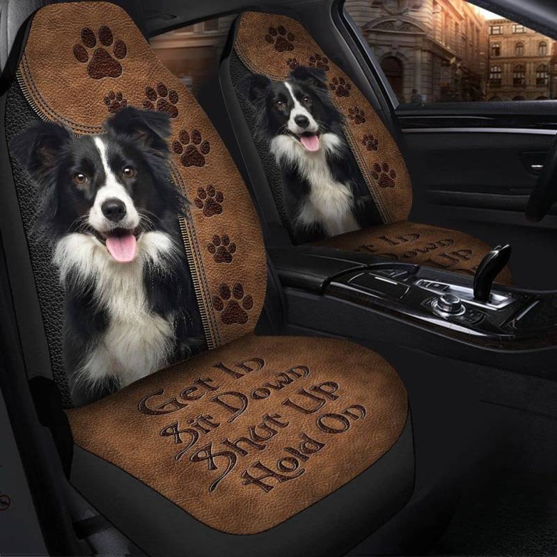 Innenraum Sitzschoner Glücklicher Border Collie Mit Hundetatzen-Ledermuster Auto-Zubehör Universelle Autositz Schonbezug Für Lastwagen, Suvs, Wohnmobil, 52X138Cm von 456