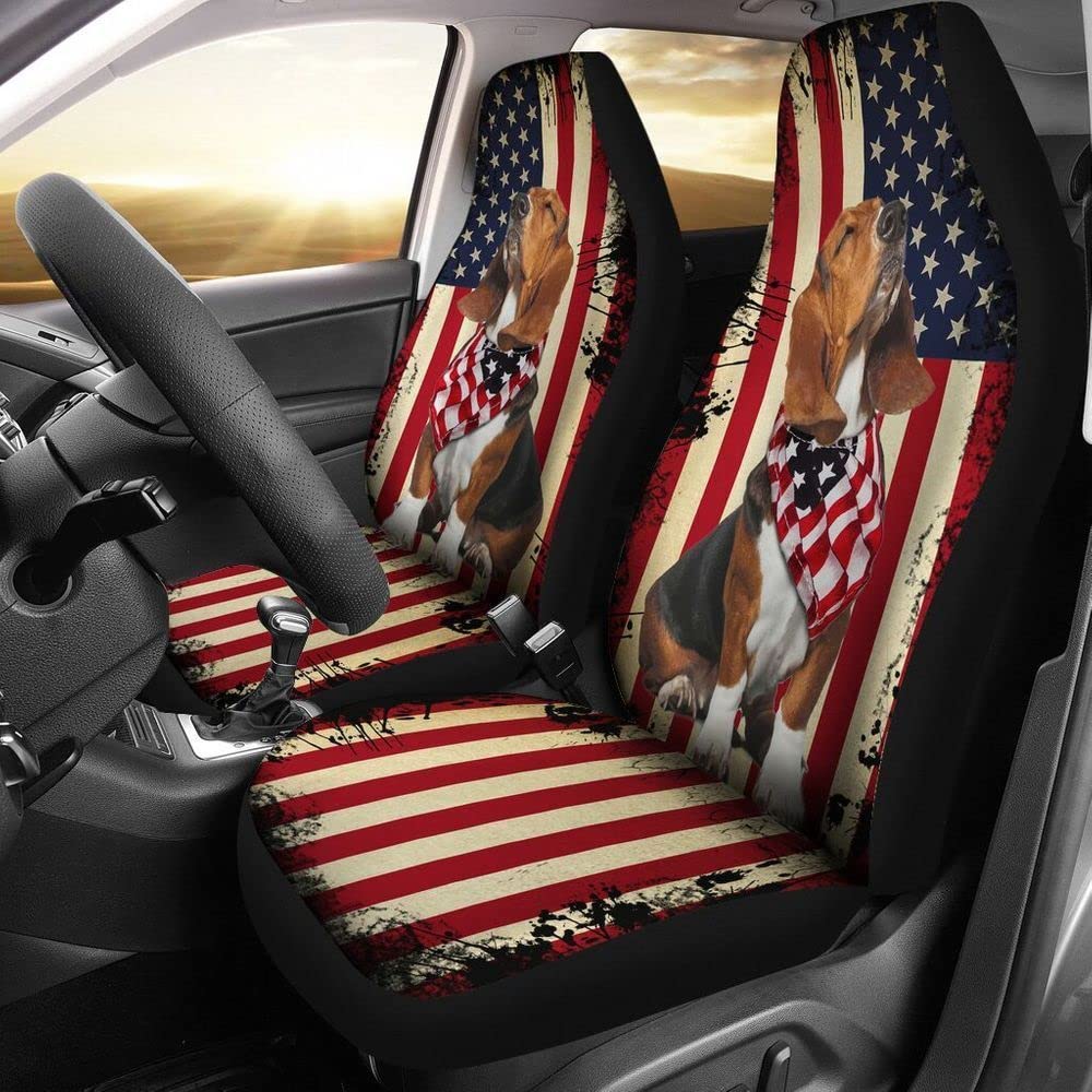 494 Autositzbezüge Vordersitze Realistischer Unabhängigkeitstag Der Basset Hound-Usa-Flagge Autoschonbezüge Klassisch Auto Sitzbezüge rutschfeste Innenraum Sitzschoner 52X138cm Für Fahrzeuge, Autos von 494