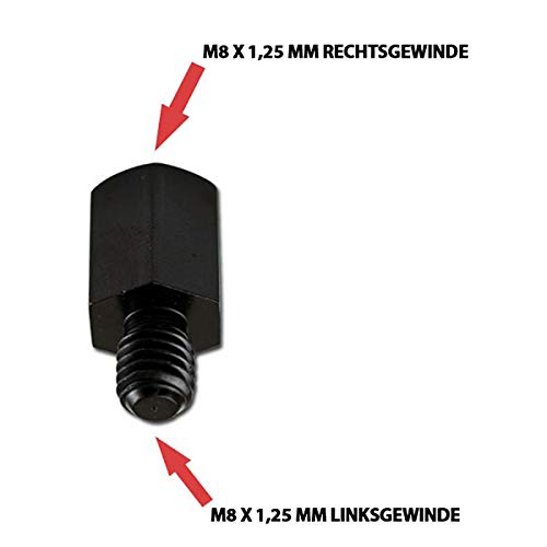 Motorrad Spiegeladapter M8 x 1.25 mm Rechtsgewinde in / M8 x 1.25 mm Linksgewinde out, schwarz, Maße 25x13mm von PROGRESS LINE