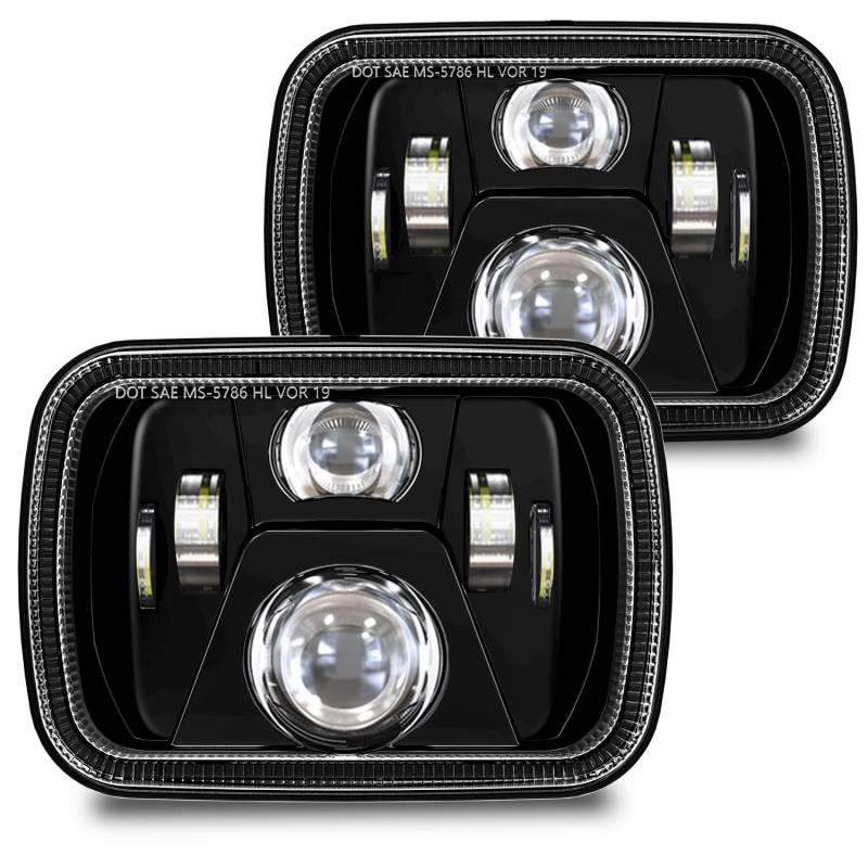 7x6 5x7 H6054 LED Headlights High Low Beam Sealed Headlamps DOT 110W 8400LM Compatible with Jeep Cherokee XJ Wrangler YJ Comanche MJ GMC Savana Safari Ford Replacement Black von 4X4FLSTC