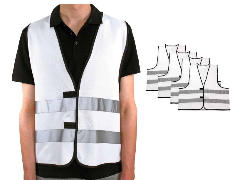 4business 4 Stück Signalweste weiß für Erwachsene Größen S - 3XL Polyester waschbar Sicherheitsweste 4er Set (L/XL) von 4business