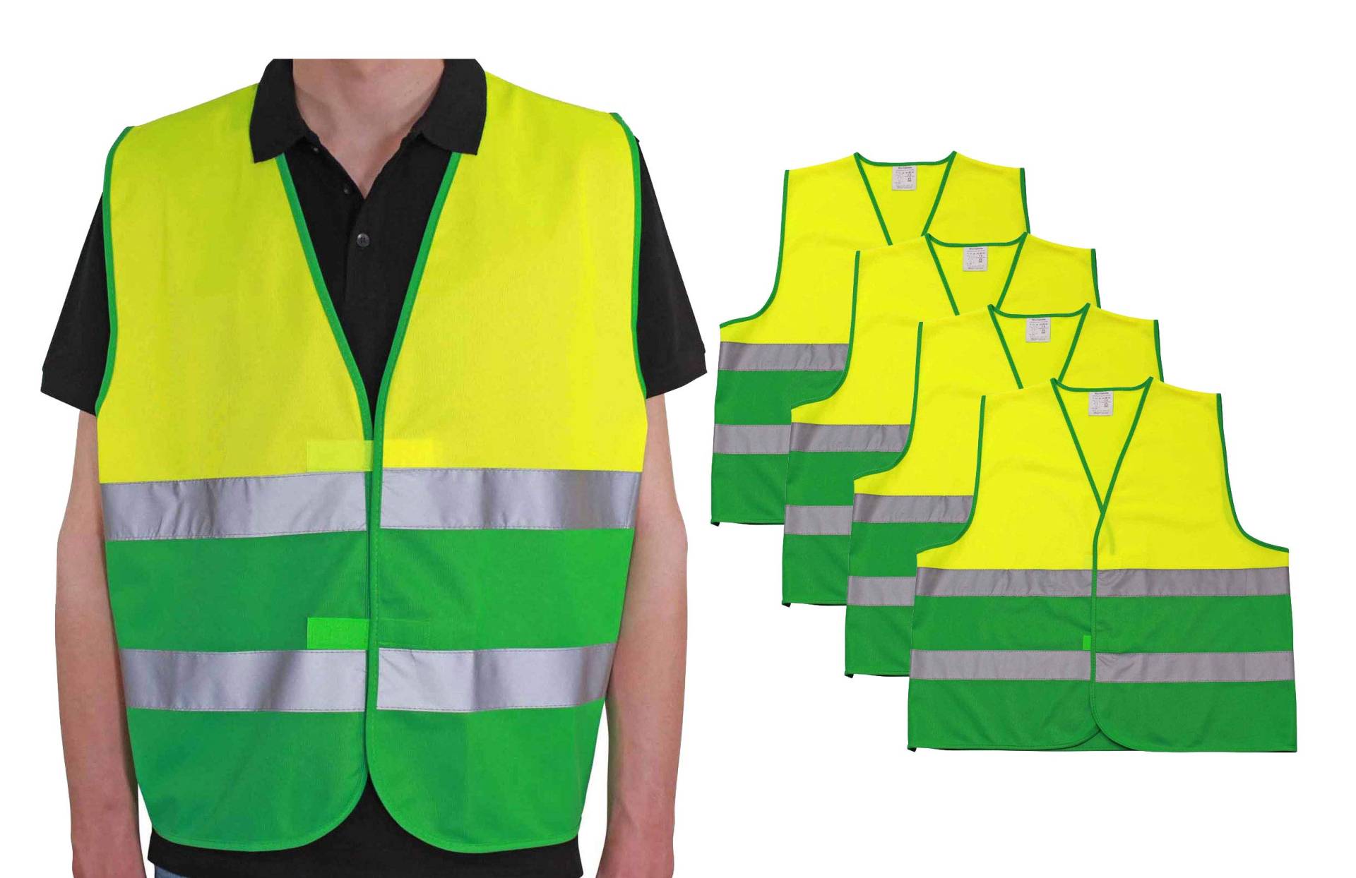 4business 4 Stück Warnweste gelb-grün EN ISO 20471 für Erwachsene Größen S - 3XL Polyester waschbar Sicherheitsweste Signalweste 4er Set (L/XL) von 4business