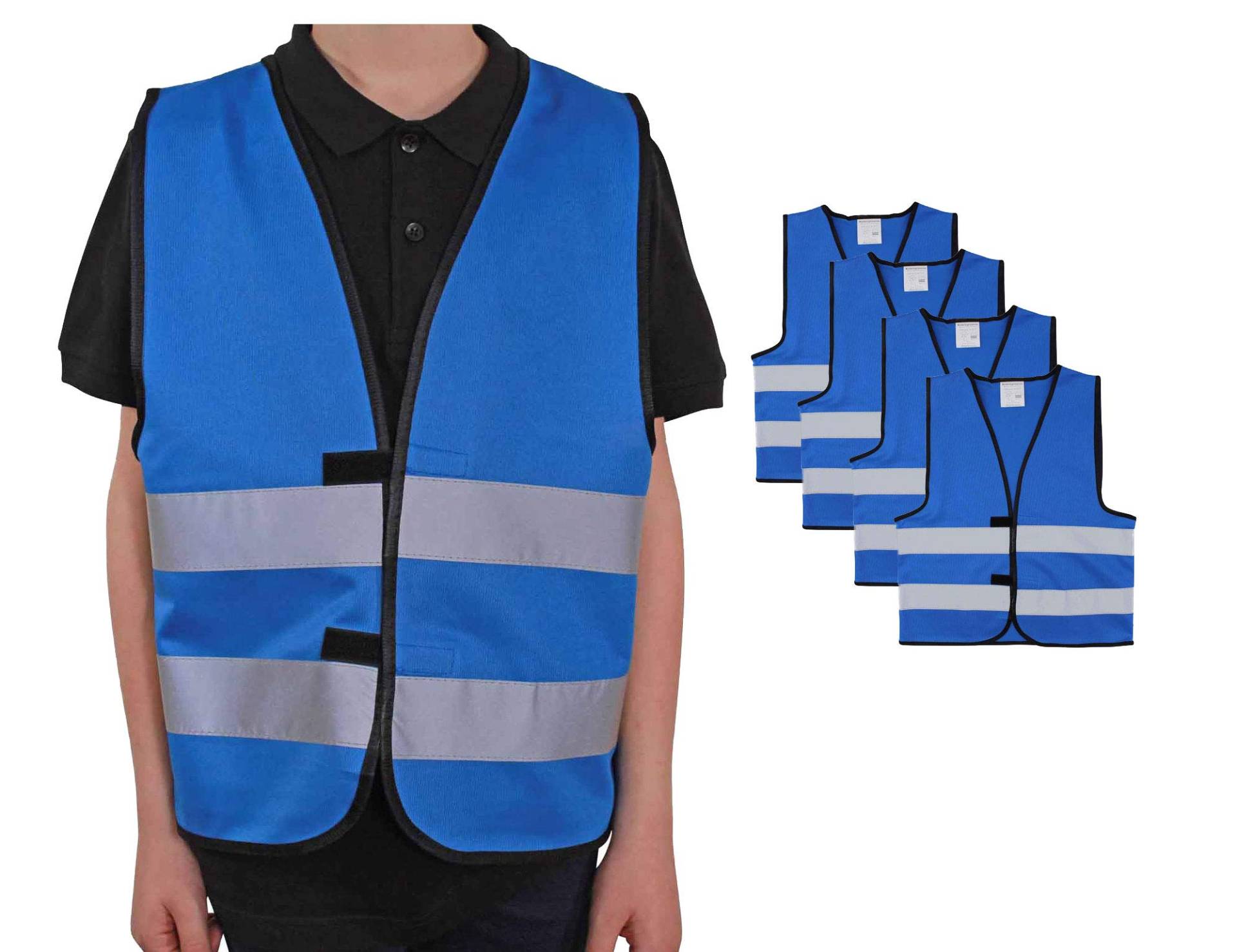 4business 4er Set Signalweste für Kinder blau Größen XS - S Polyester waschbar Sicherheitsweste 4 Stück (S) von 4business