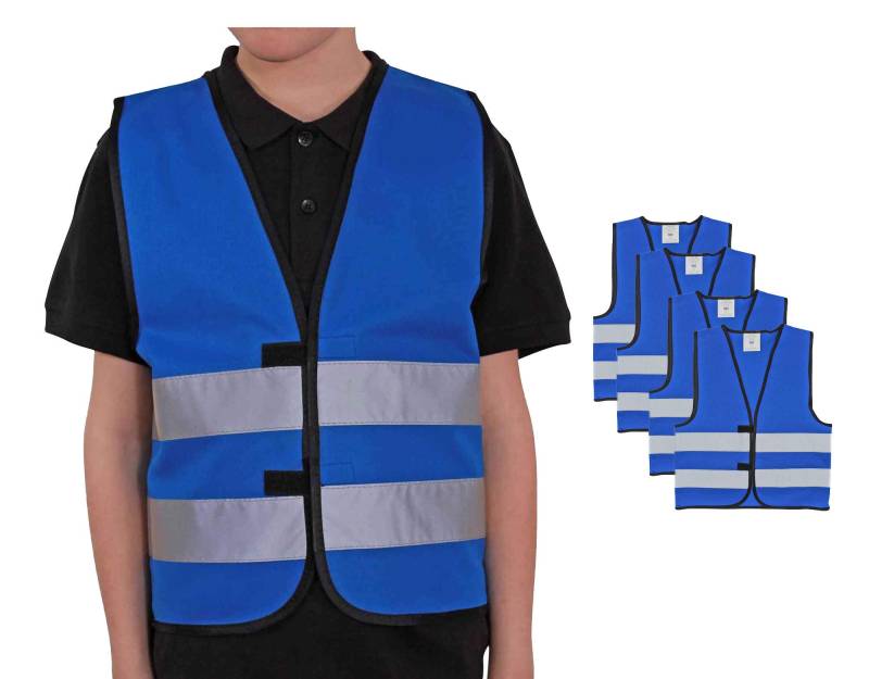 4business 4er Set Signalweste für Kinder blau Größen XS - S Polyester waschbar Sicherheitsweste 4 Stück (XS) von 4business