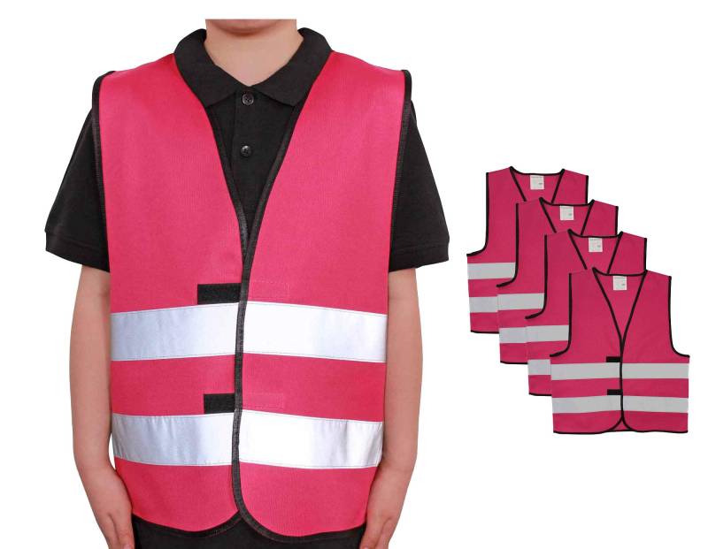 4business 4er Set Signalweste für Kinder Magenta Größen XS - S Polyester waschbar Sicherheitsweste 4 Stück (S) von 4business