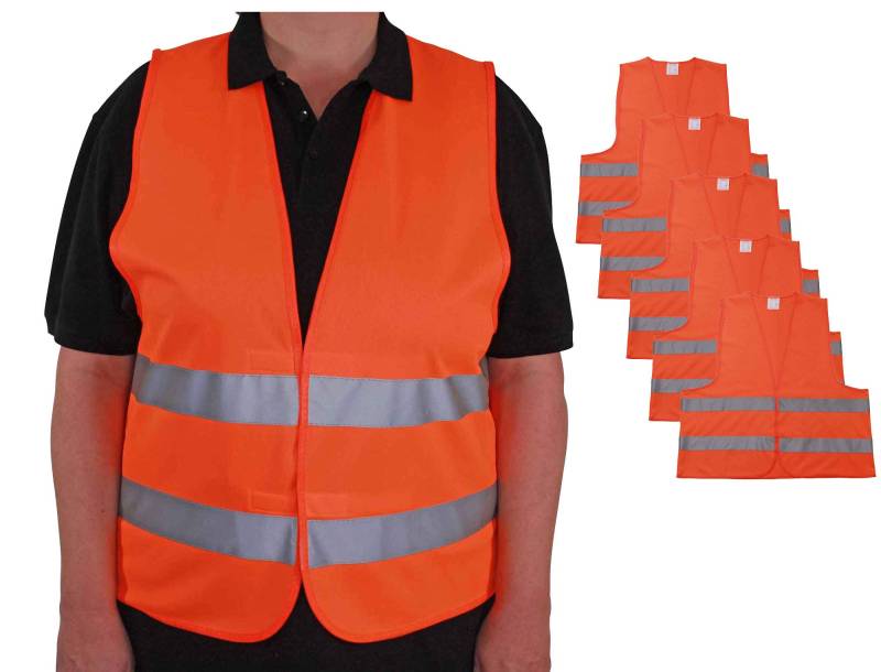 4business 5 Stück Kfz Warnwesten orange EN ISO 20471 für Erwachsene 2XL/3XL TÜV-geprüft waschbar von 4business