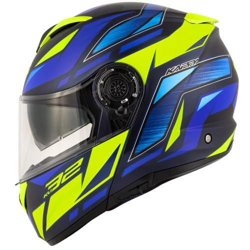 4moto Kappa Motorradhelm, aufklappbar, modular, zugelassen, Farbe: Blau, Gelb, mit Doppelvisier, Klapphelm Kappa KV32F Strong Blau Gelb (S) von 4moto