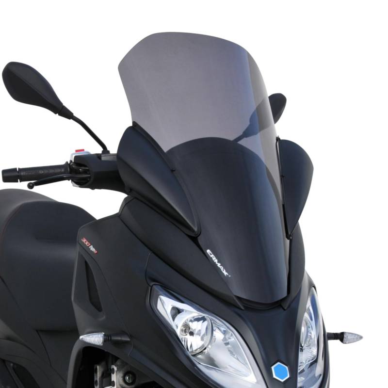 Touring-Scooter Windschutzscheibe (68 cm mit Armschutz en abs) kompatibel mit MP3 300 HPE und HPE Sport 2019-2023 Schwarz hell hergestellt von Ermax von 4moto