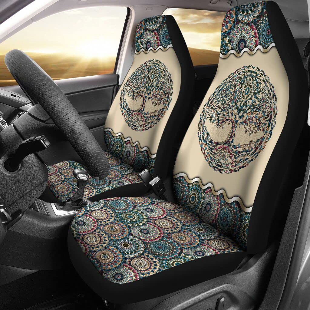 501 Autositzbezüge Vordersitze Baum-Leben-Bunte Blumen-Mandala-Nahtloses Muster Auto-Schonbezüge Fashion Schonbezüge Autoauflage Für Lastwagen, Fahrzeuge, 52x138cm von 501