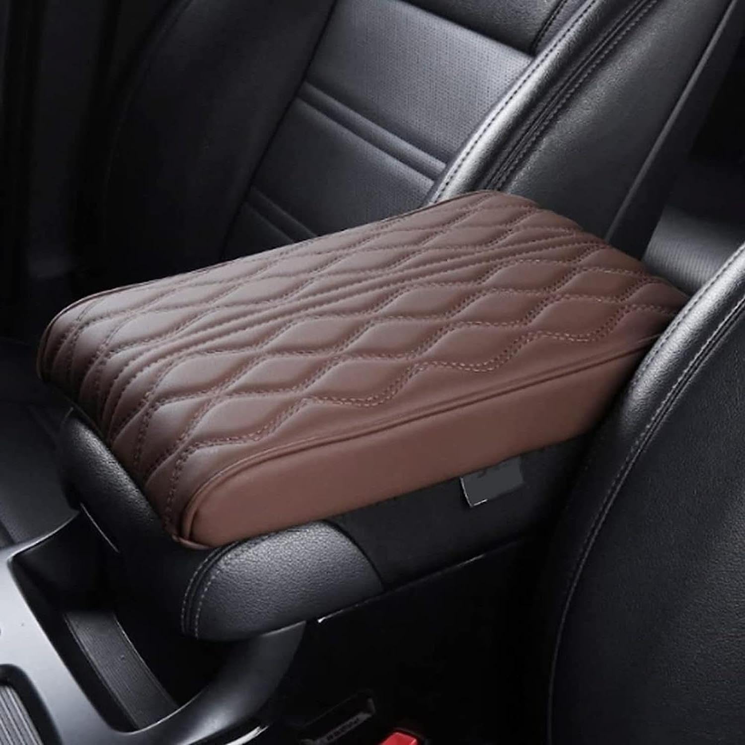 Leather Car Armrest Box Pad, Universal Center Console Lederpolster, Armlehne Universal Auto Box Pad, Auto Armlehnen Auflage, Armlehnenbox aus Gedächtnisschaum für Fahrzeuge (Coffee) von 77Tkiop