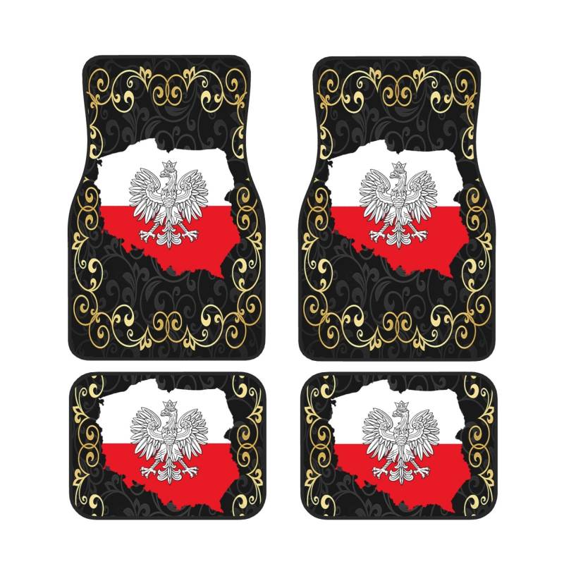 Automatten Set 4-Teilig Polen Karte, Polnische Flagge Auto Fussmatten Set Classic Automatte Damen Front & Auto-Bodenmatte Hinten, Für LKW, SUV, Limousinen von 942