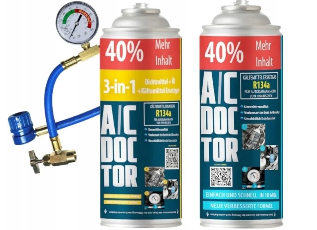 AC Doctor Paket 3in1 2 x R134a Klimaanlagenschlauch Fix Leitung zum Auffüllen der Klimaanlage im Auto von A/C Doctor