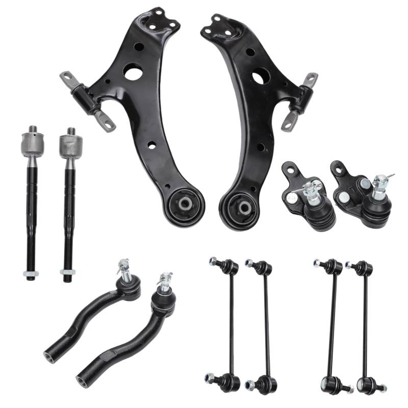 A ABSOPRO 12 Stück Vordere Aufhängung Kit Untere Querlenker Innen Außen Spurstangenkopf Vorne Hinten Stabilisator Verbindungsstange für Toyota Camry 2007-2011 No.ES80602/ES80603/K750011 von A ABSOPRO