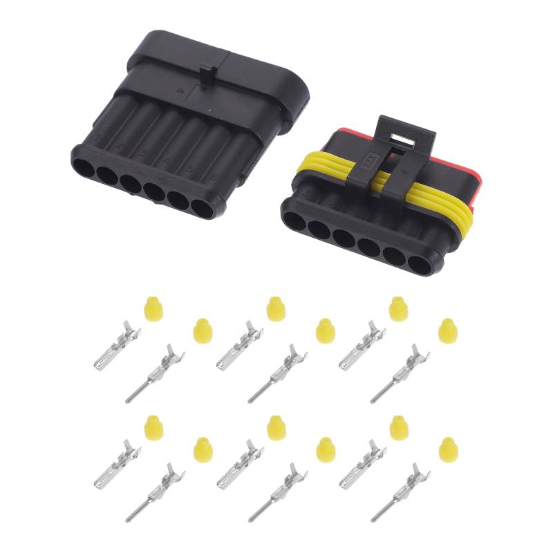 A ABSOPRO 6 Pin Auto Elektrischer Draht Steckverbinder Stecker Kits Wasserdicht 1.5 Serie Männlich Weiblich Kabel Terminal Gehäuse Kunststoff Kupfer Schwarz Gelb von A ABSOPRO