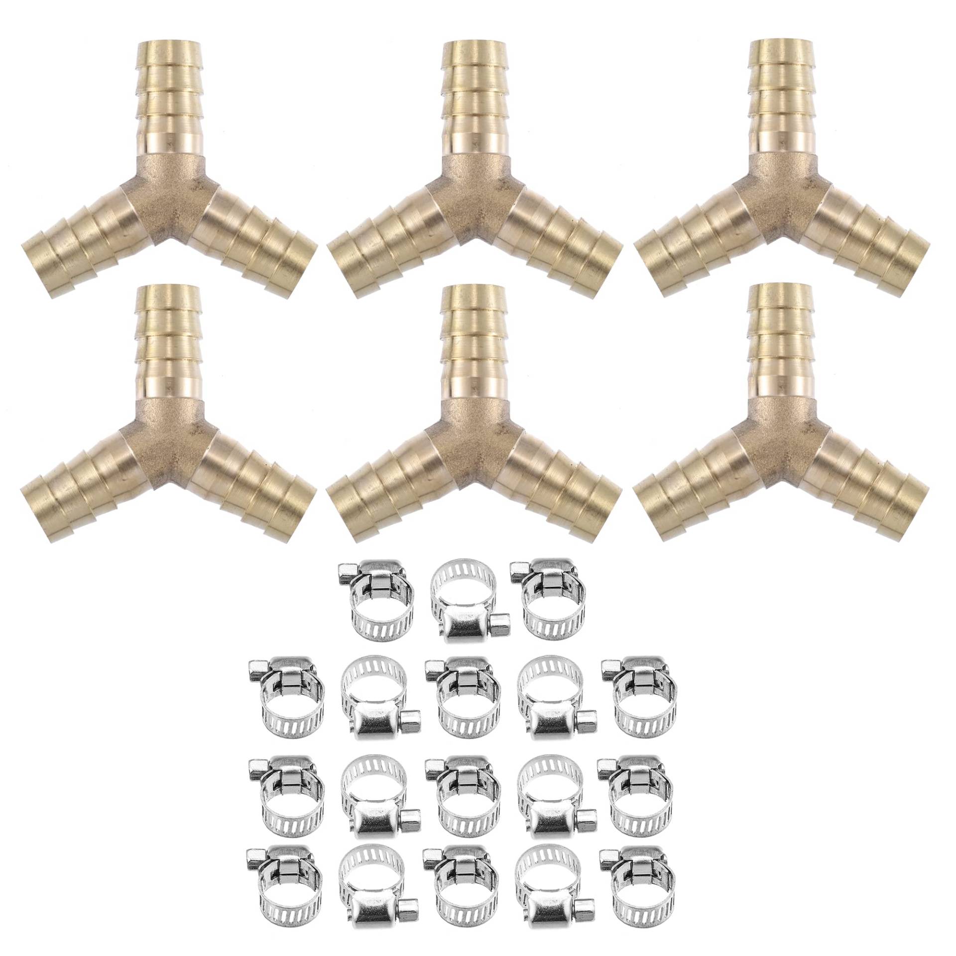 A ABSOPRO 6 Stück Schlauchanschlussstücke Y Schlauchverbinder Messing Schlauch Fitting Anschluss 12mm mit 18 Klemmen von A ABSOPRO