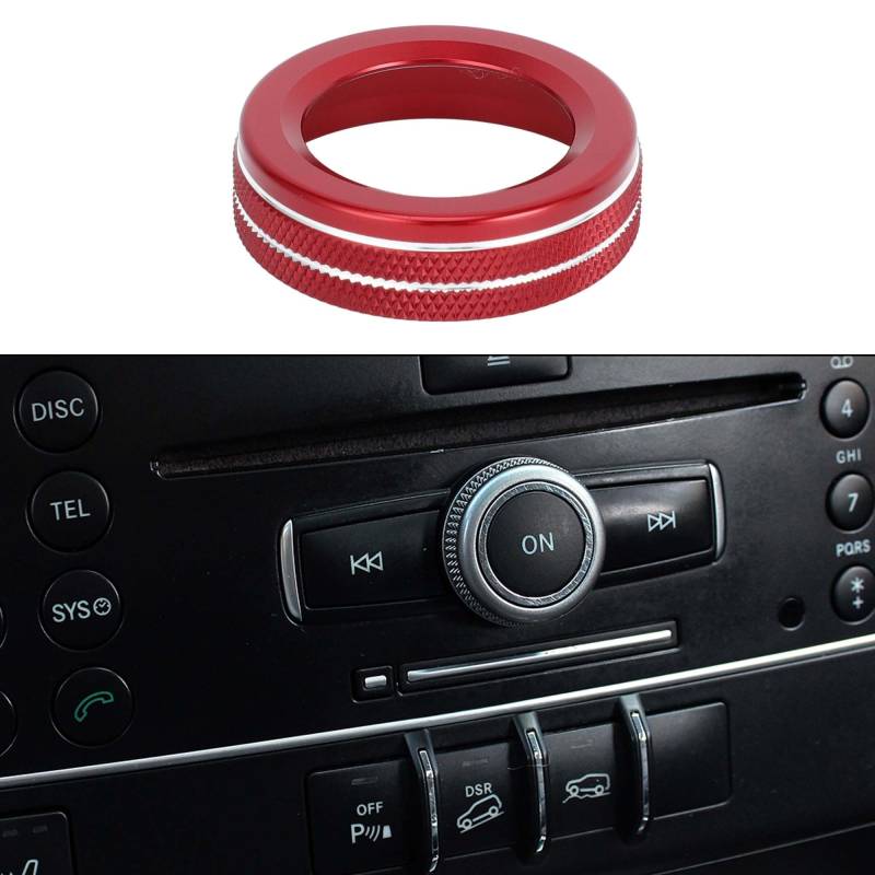 A ABSOPRO Stereo-Lautstärke-Medienradio-Tune-Control-Schalterknopfabdeckungsring-Innenausstattung für Mercedes Benz A B C E S CLA GLA GLK ML GL Klasse aus Aluminiumlegierung Rot. von A ABSOPRO