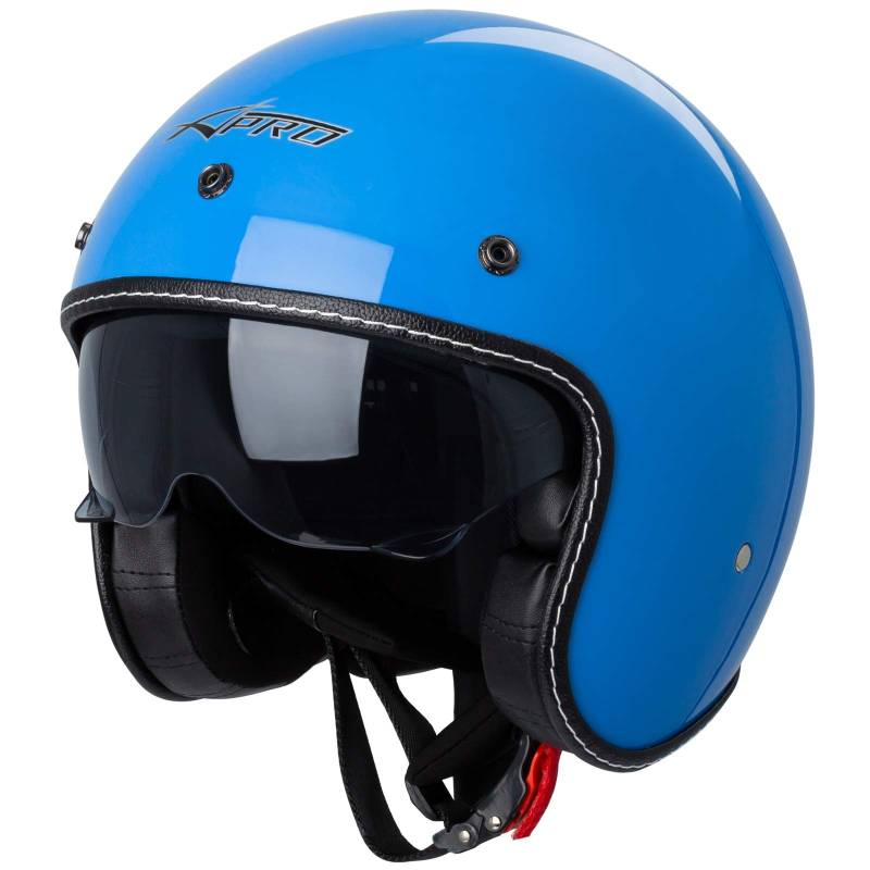 A-PRO SRL Motorrad Jet Helm Cafe Racer ECE 22-06 Sonnenblende Scooter Blau XXL, 8056358239076 von A-PRO SRL