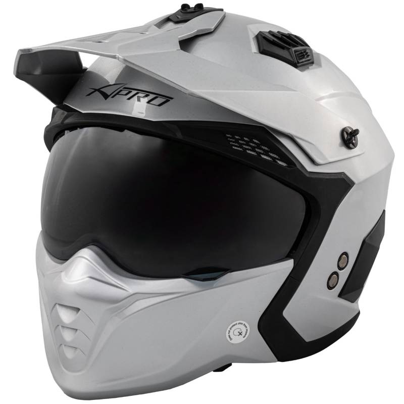 A-PRO SRL Motorrad Jet Helm Cafe Racer ECE 22-06 Sonnenblende Scooter Silber L, 8057639302656 von A-PRO SRL