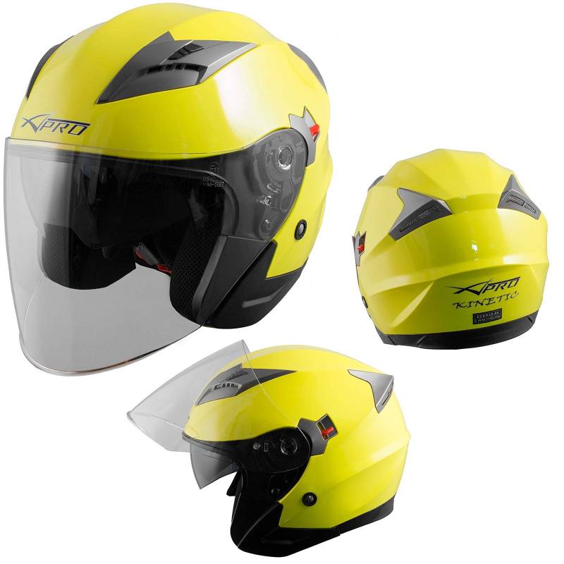 Motorradhelm Helm Sturzhelm Jethelm Roller Innensonnenblende Visier Fluo XL von A-Pro