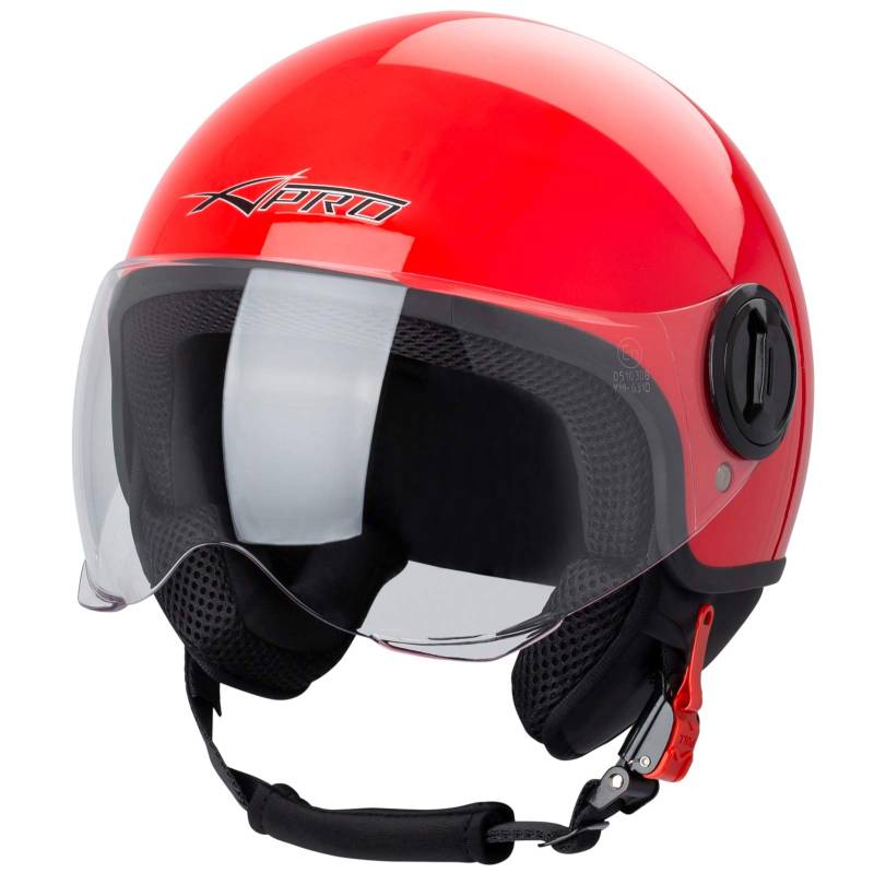 Motorradhelm Motorrad Roller Jet Helm Demi Avio Viser Homologiert SonicMoto Rot S von A-PRO SRL