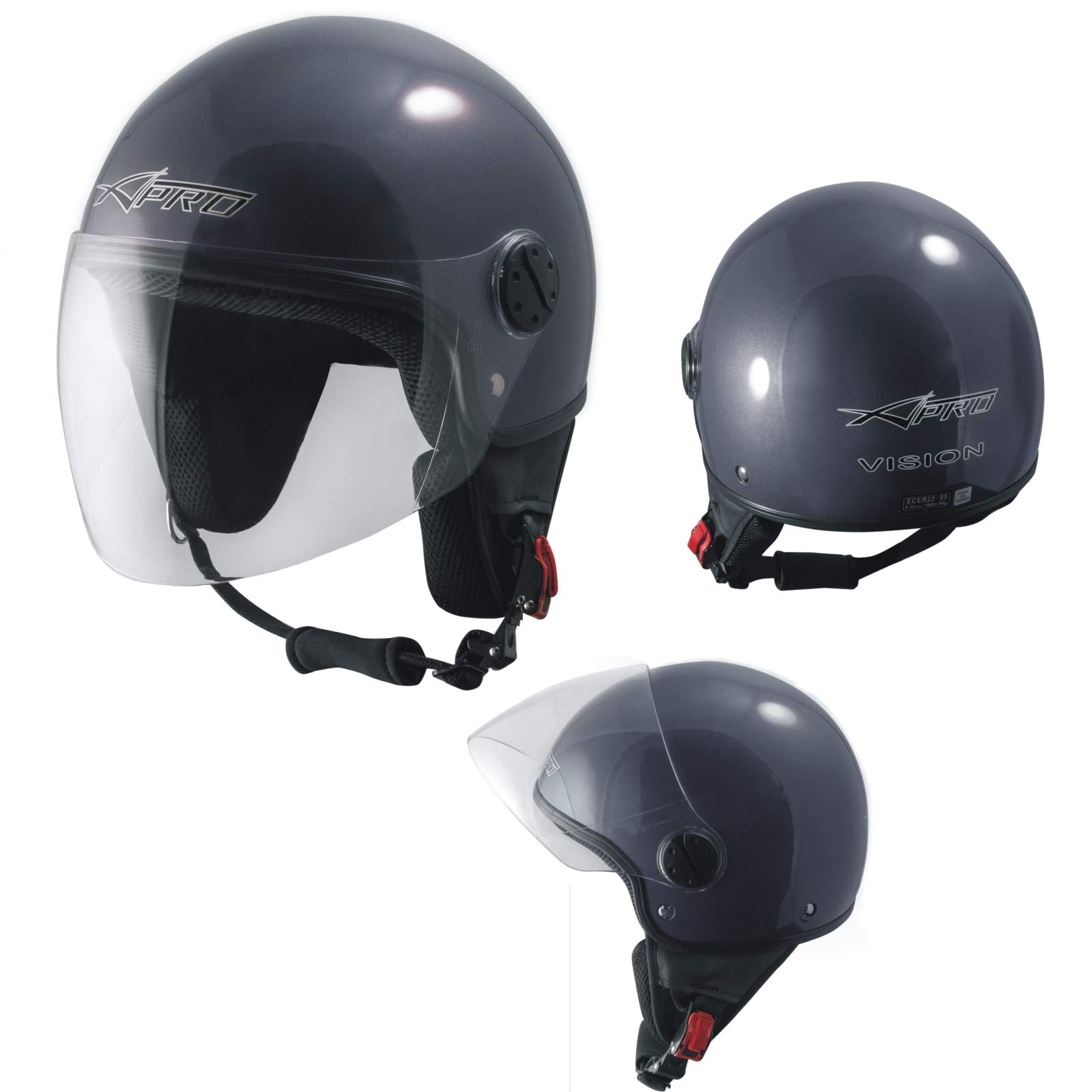 A-PRO SRL Motorradhelm Motorrad Roller Jet Helm Demi Mit Viser Dunkelgrau XS von A-PRO SRL