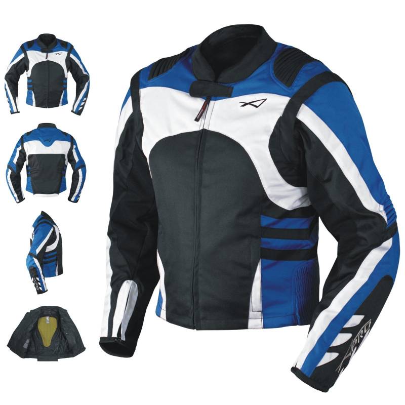 A-PRO SRL Textil Sommerjacke CE Protektoren Racing Motorrad Winddicht Stretch Blau 3XL von A-PRO SRL