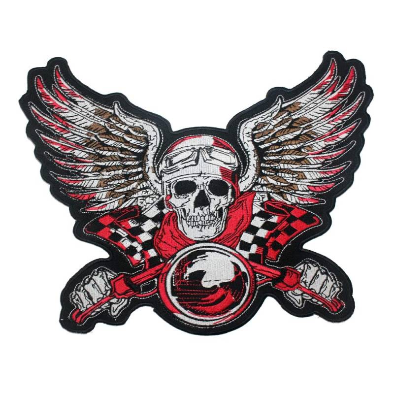 Aufnäher Motorräder Aufbügeln Patch Schädel Biker Rot Schwarz Flügel Motorrad von A-Pro