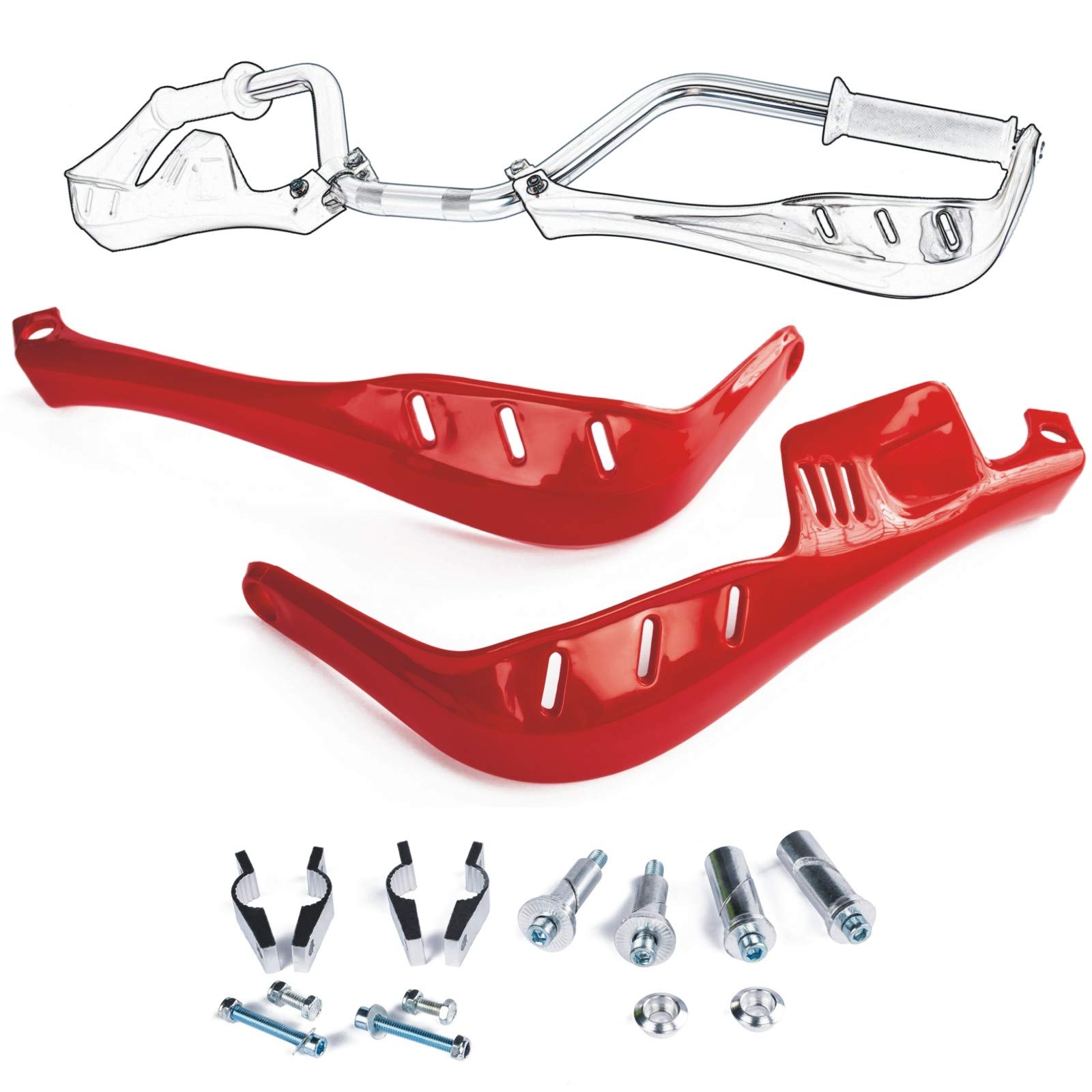 Handschutz Motorrad Handguard Offroadfahrzeuge Universelles Handprotektoren Rot von A-PRO SRL