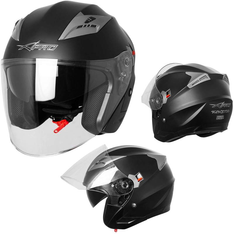 Motorradhelm Helm Sturzhelm Jethelm Roller Innensonnenblende Visier Schwarz Matt L von A-Pro