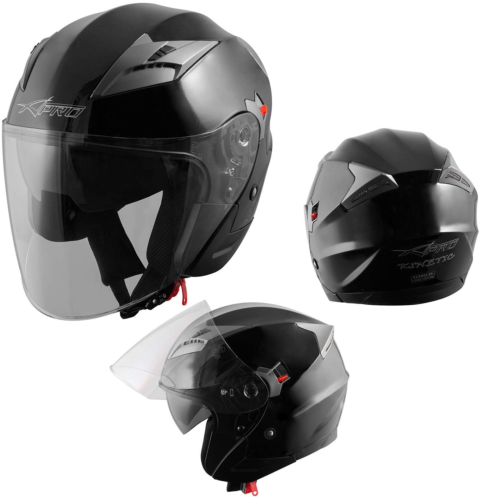 Motorradhelm Helm Sturzhelm Jethelm Roller Innensonnenblende Visier Schwarz XS von A-Pro