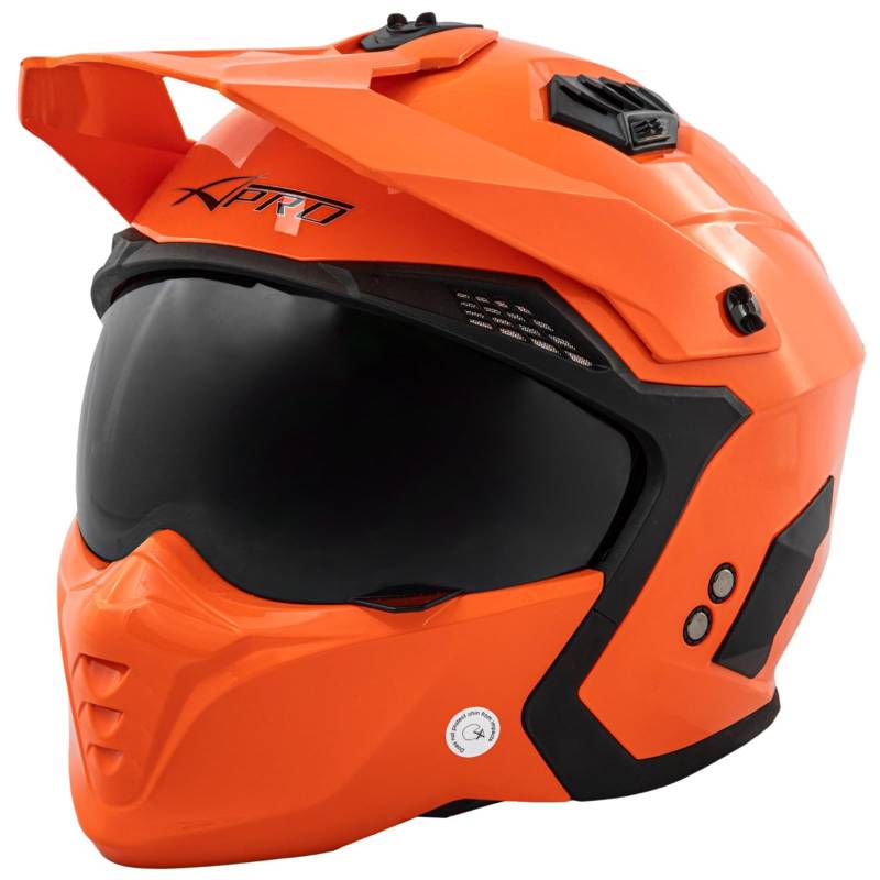 Motorradhelm Jet Helmet Cafe Racer ECE 22-06 Sonnenblende Scooter Orange XL von A-PRO SRL