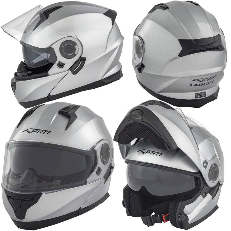 Helm Modular Motorradhelm Klapphelm Innensonnenblende Silber L von A-Pro