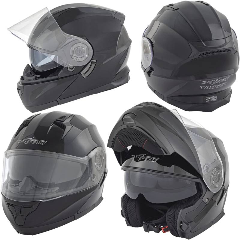 Klapphelm Helm Motorradhelm Innensonnenblende Modular Schwarz XXL von A-Pro