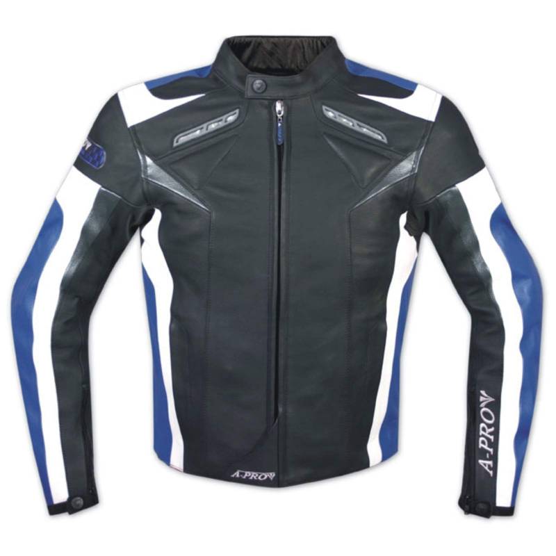 A-Pro Leder Jacke Motorrad Race Sport Rindsleder CE Protektoren Thermofutter Blau L von A-Pro