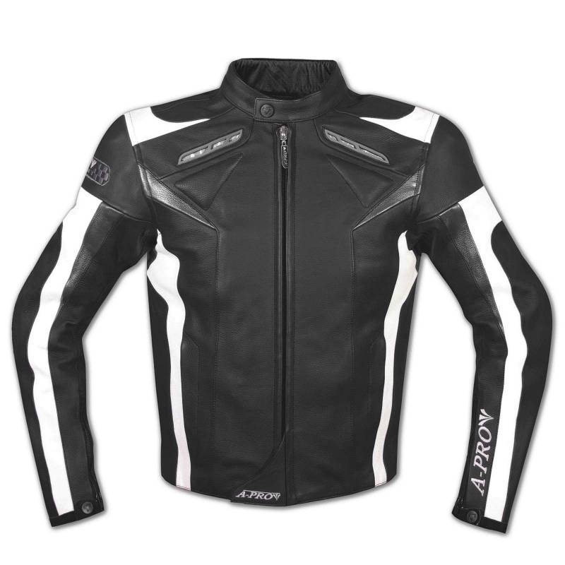 A-Pro Leder Jacke Motorrad Race Sport Rindsleder CE Protektoren Thermofutter Schwarz L von A-Pro