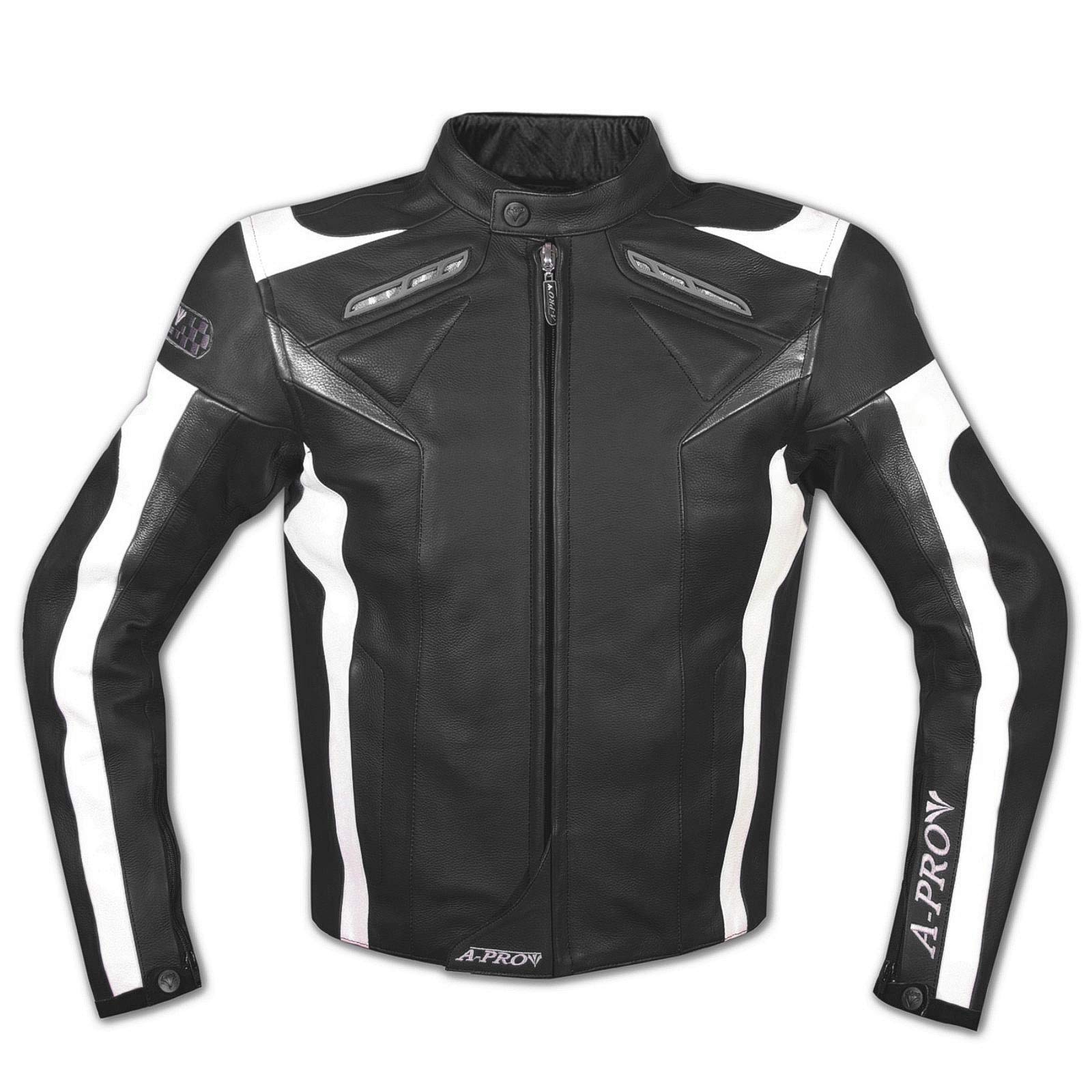 A-Pro Leder Jacke Motorrad Race Sport Rindsleder CE Protektoren Thermofutter Schwarz M von A-Pro