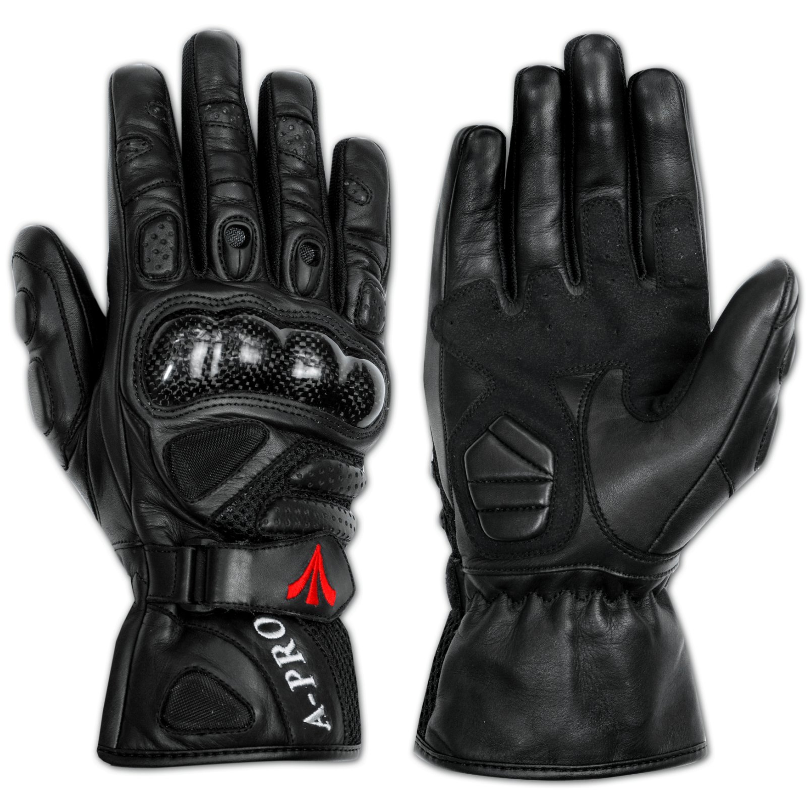 A-Pro Leder Motorradhandschuhe Kalbsleder Profi Kohlefaser Schutz Schwarz XL von A-Pro