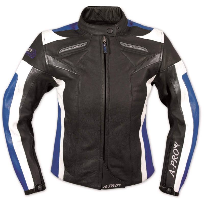 A-Pro Lederjacke Damen Motorrad Racing All Season CE Protektoren Rindsleder Blau L von A-Pro