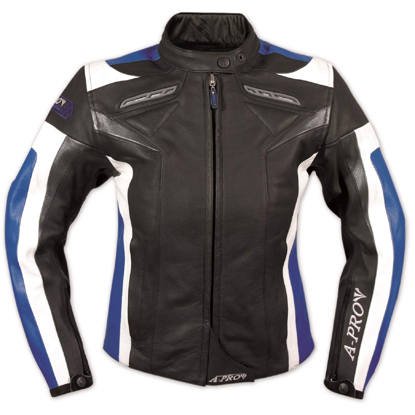 A-Pro Lederjacke Damen Motorrad Racing All Season CE Protektoren Rindsleder Blau M von A-Pro