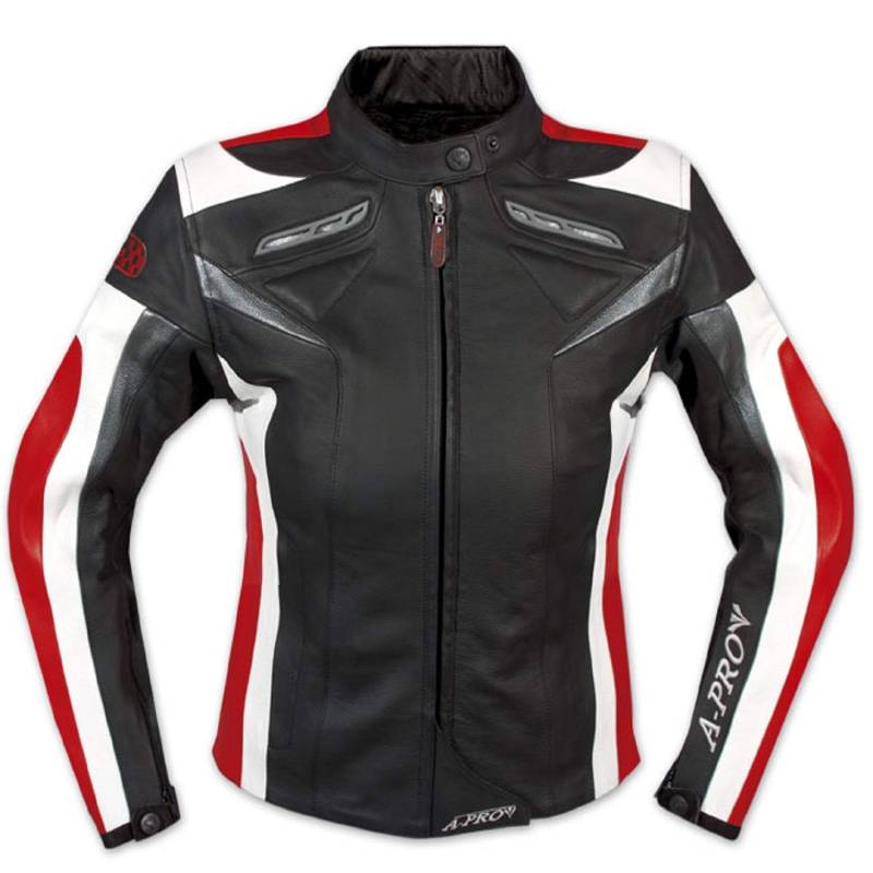 A-Pro Lederjacke Damen Motorrad Racing All Season CE Protektoren Rindsleder Rot L von A-Pro