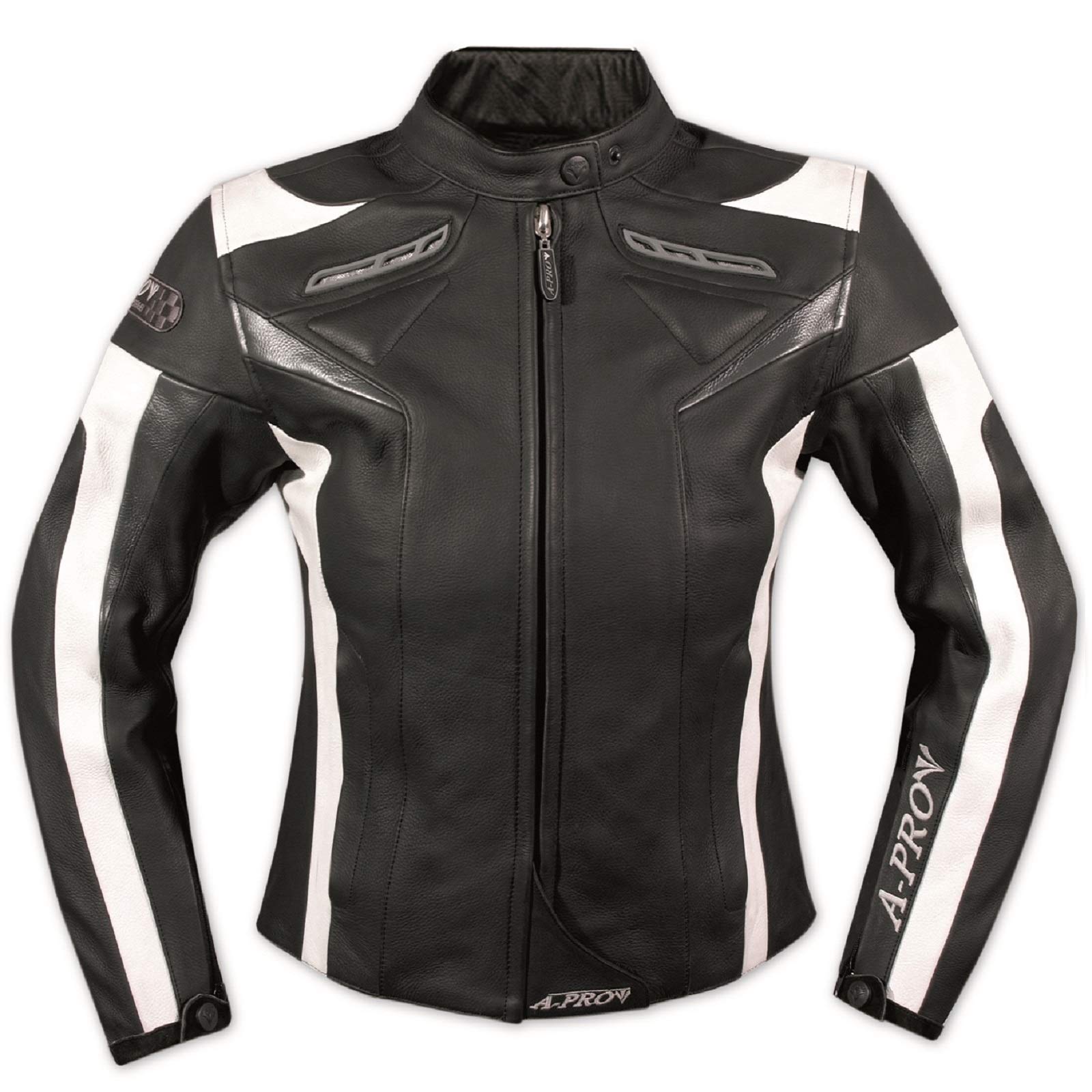 A-Pro Lederjacke Damen Motorrad Racing All Season Protektoren Rindsleder Schwarz XXL von A-Pro