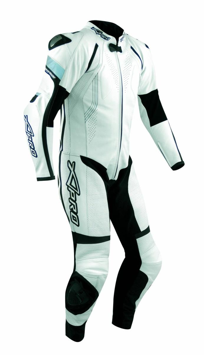 A-Pro Lederkombi Lederanzug Motorrad Sport CE Protektoren Rindsleder Suit Weiss 48 von A-Pro