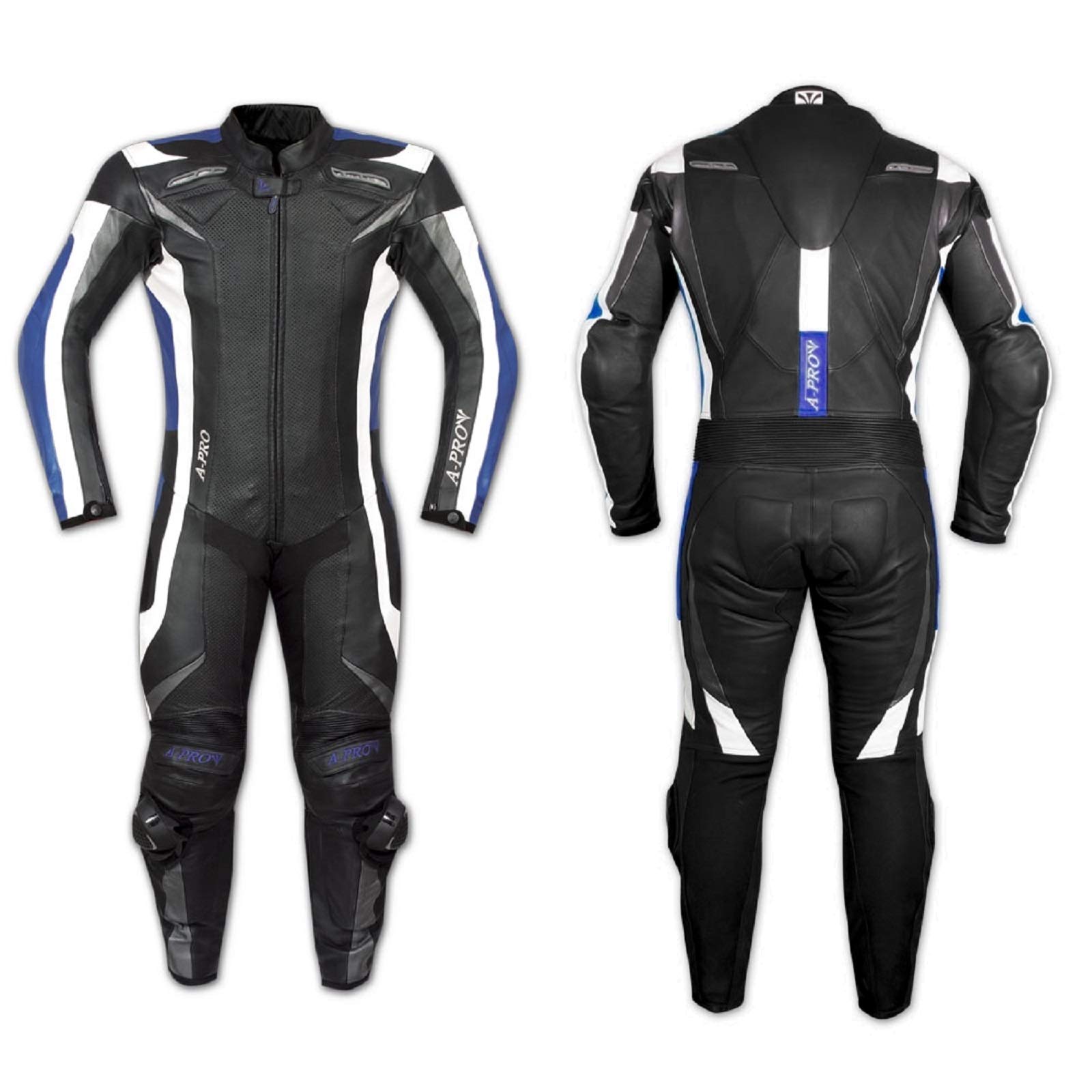 A-Pro Lederkombi Motorrad Rindsleder Jacke Hose Protektoren 2 Teilige Blau 50 von A-Pro